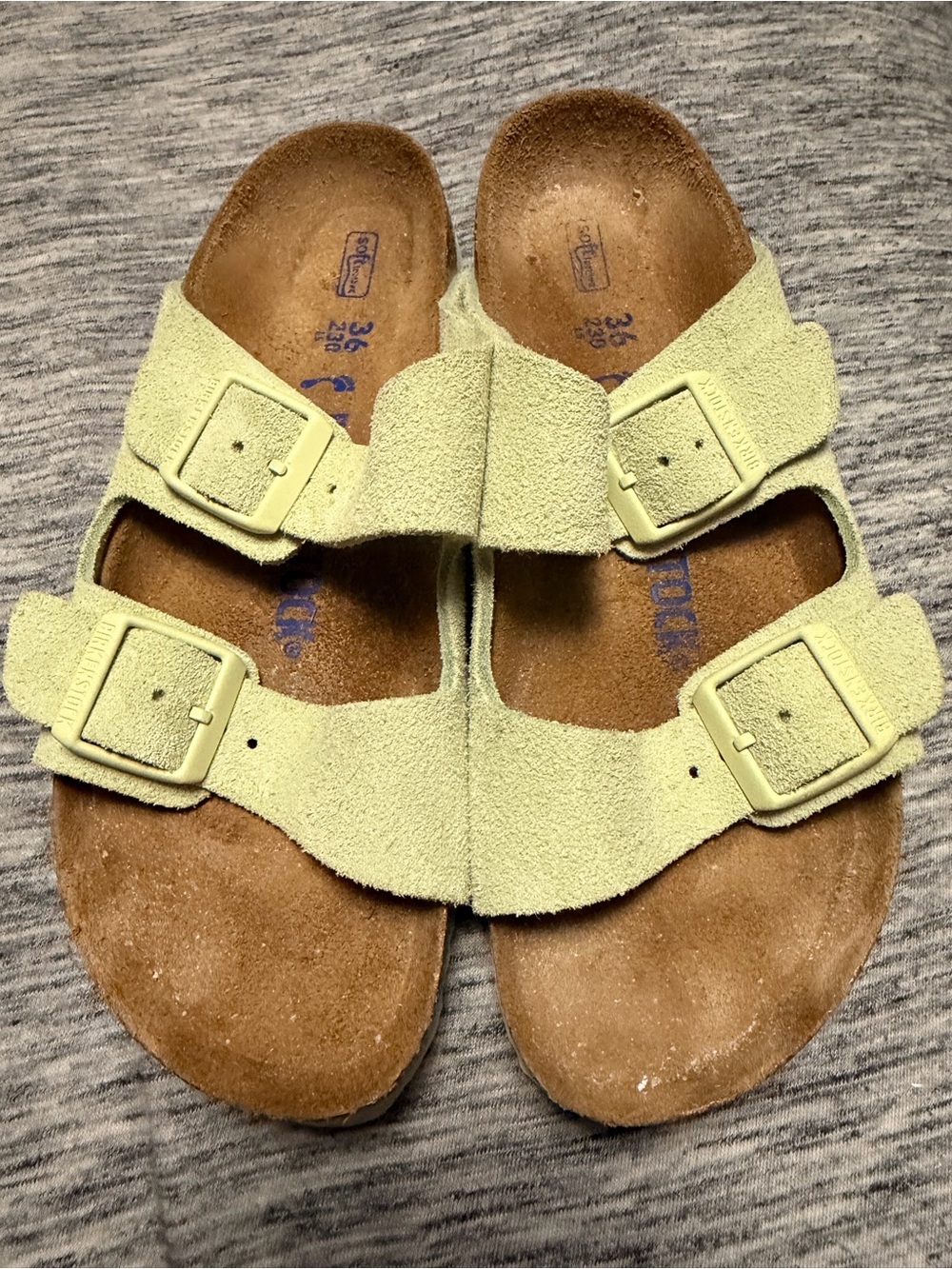 Birkenstock Two-Buckle Suede Sandals in Light Green